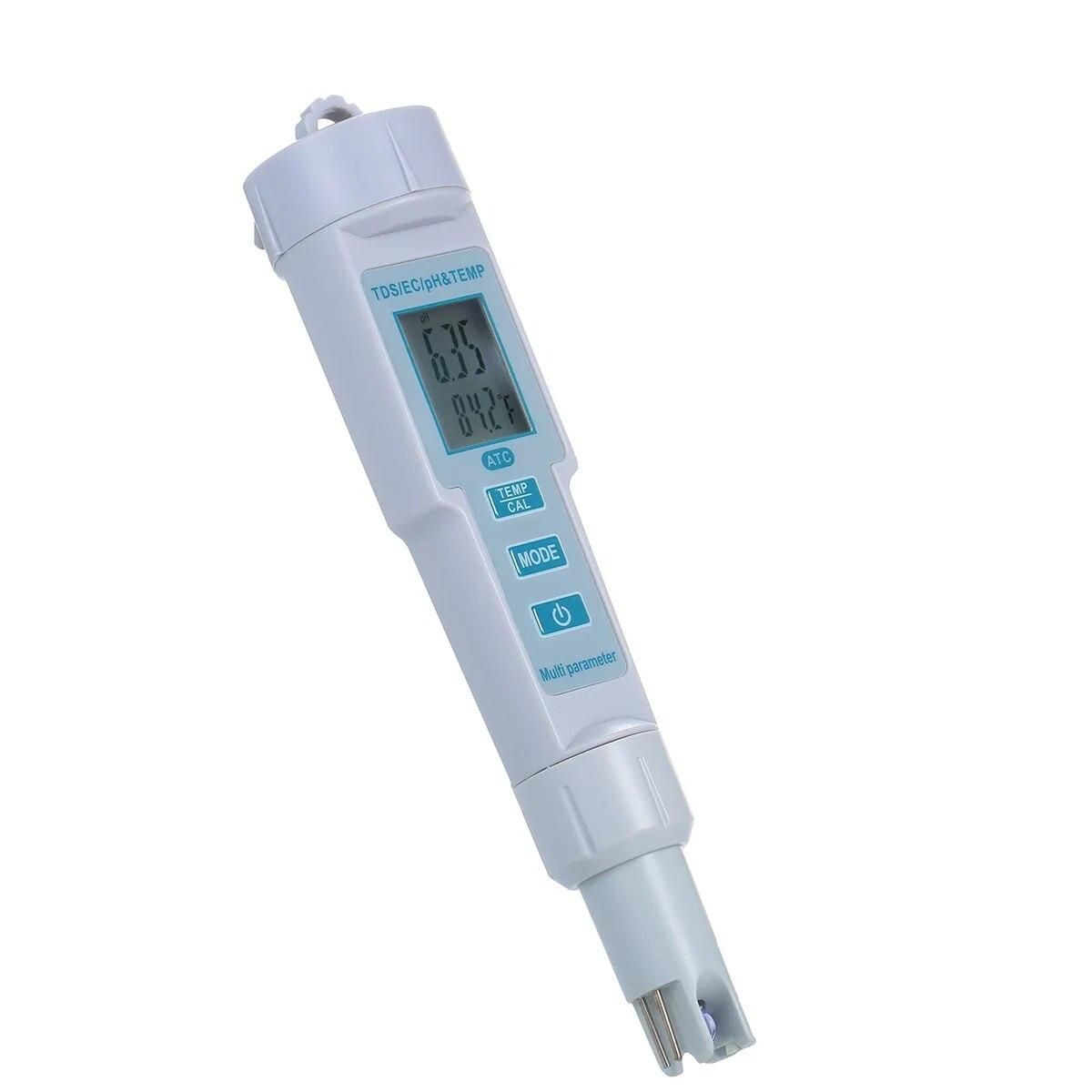 4 in 1 Water Quality Tester pH/EC/TDS/Temperature Meter IP55 Waterproof Automatic Shutdown Backlight Display Tester White PH-686