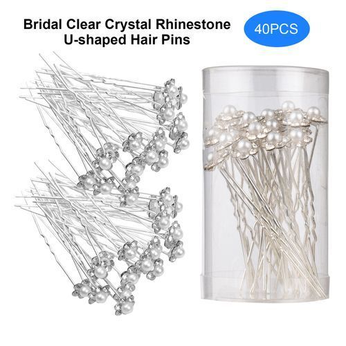 40pcs Bridal Clear Crystal Rhinestone U-shaped Hair Pins