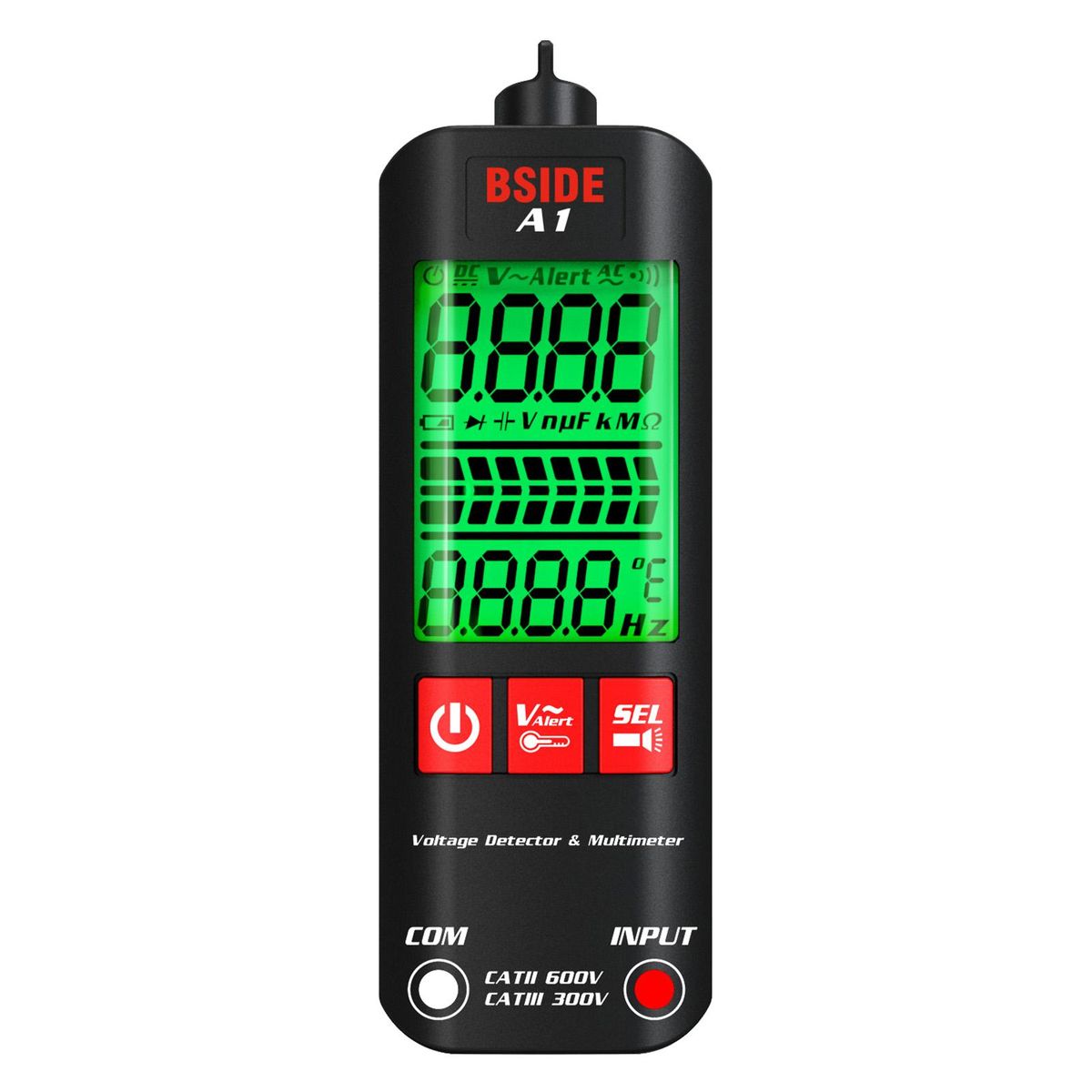 BSIDE A1 Mini Multimeter LCD Digital Tester Voltage Detector 2000 Counts DC/AC Voltage Frequency Resistance NCV Continuity Live Wire Neutral Wire Check True RMS Meter with Storage Zipper Case