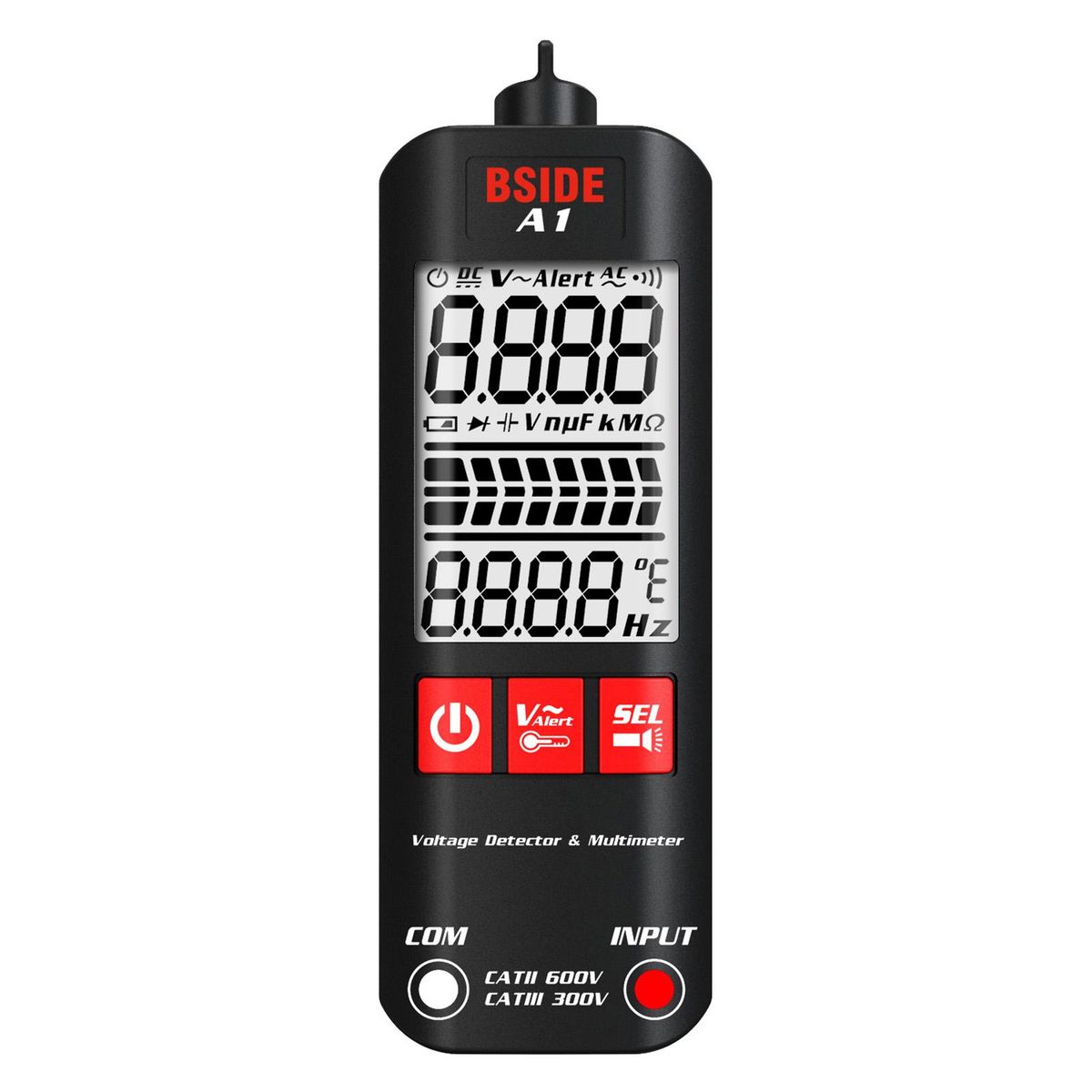 BSIDE A1 Mini Multimeter LCD Digital Tester Voltage Detector 2000 Counts DC/AC Voltage Frequency Resistance NCV Continuity Live Wire Neutral Wire Check True RMS Meter with Storage Zipper Case