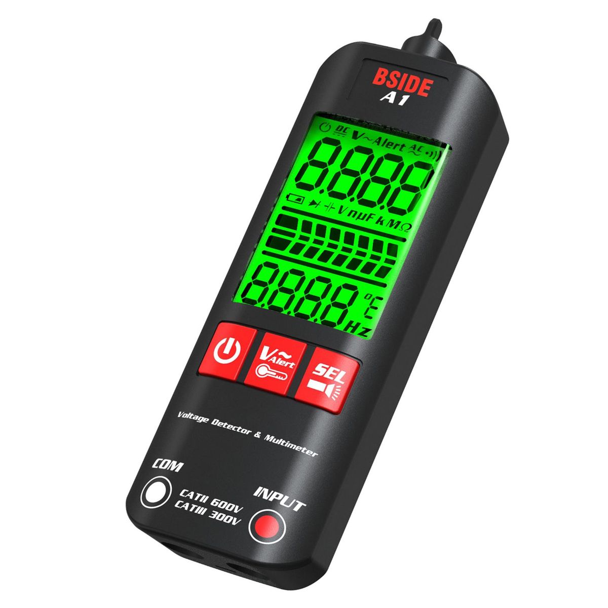 BSIDE A1 Mini Multimeter LCD Digital Tester Voltage Detector 2000 Counts DC/AC Voltage Frequency Resistance NCV Continuity Live Wire Neutral Wire Check True RMS Meter with Storage Zipper Case