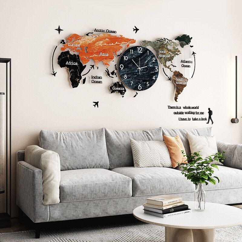 Creative World Map Wall Clock Acrylic Home Fashion Nordic Clocks Bedroom Living Room Light Wall Decoration Type C