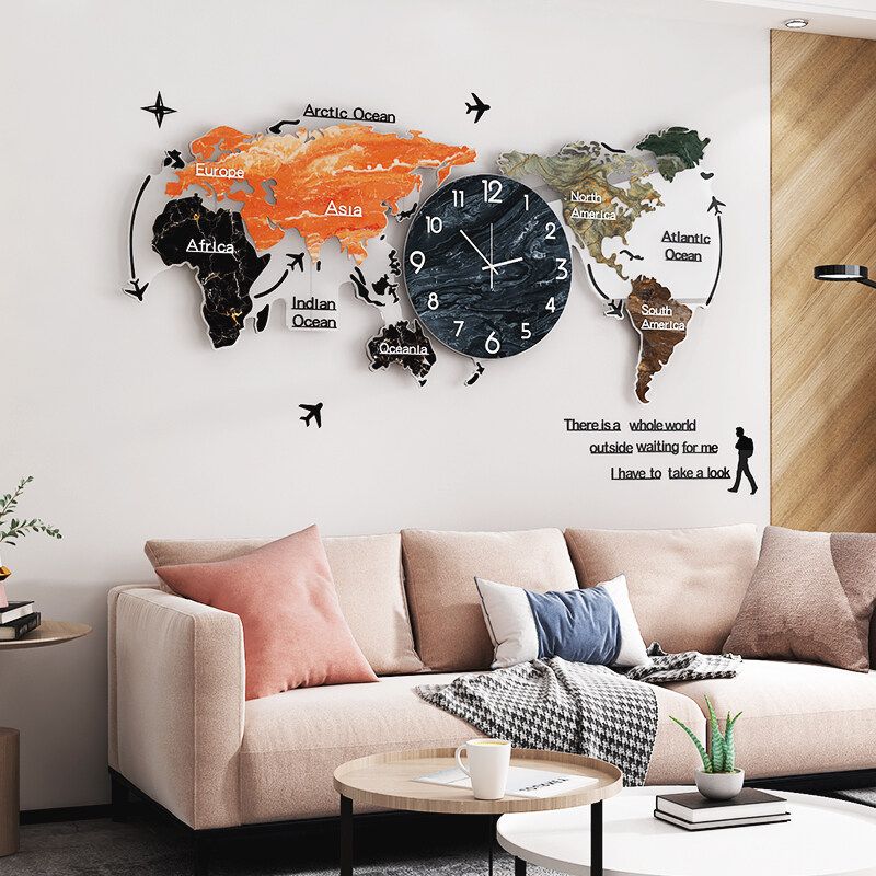 Creative World Map Wall Clock Acrylic Home Fashion Nordic Clocks Bedroom Living Room Light Wall Decoration Type C