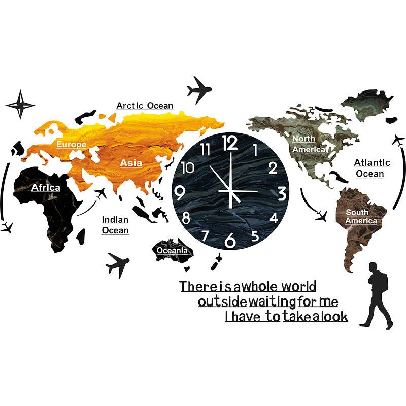 Creative World Map Wall Clock Acrylic Home Fashion Nordic Clocks Bedroom Living Room Light Wall Decoration Type C