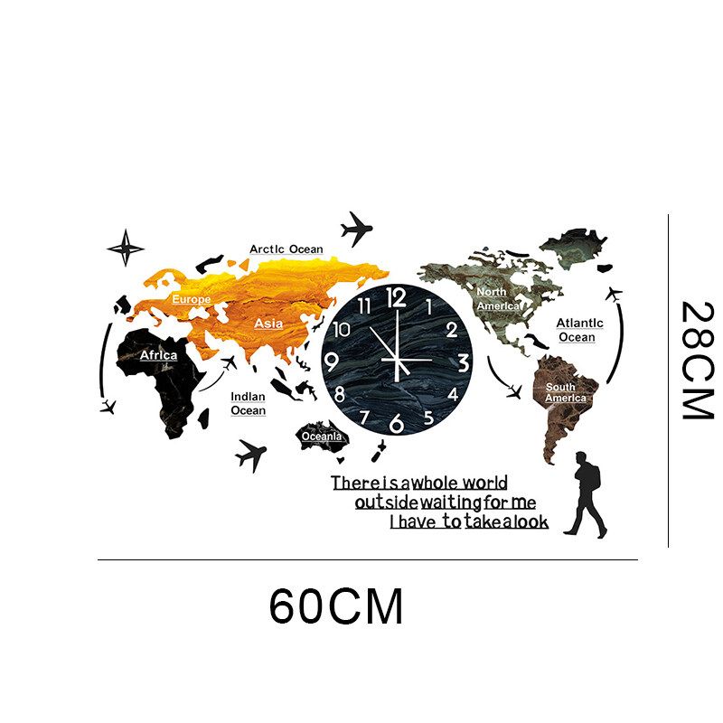 Creative World Map Wall Clock Acrylic Home Fashion Nordic Clocks Bedroom Living Room Light Wall Decoration Type C