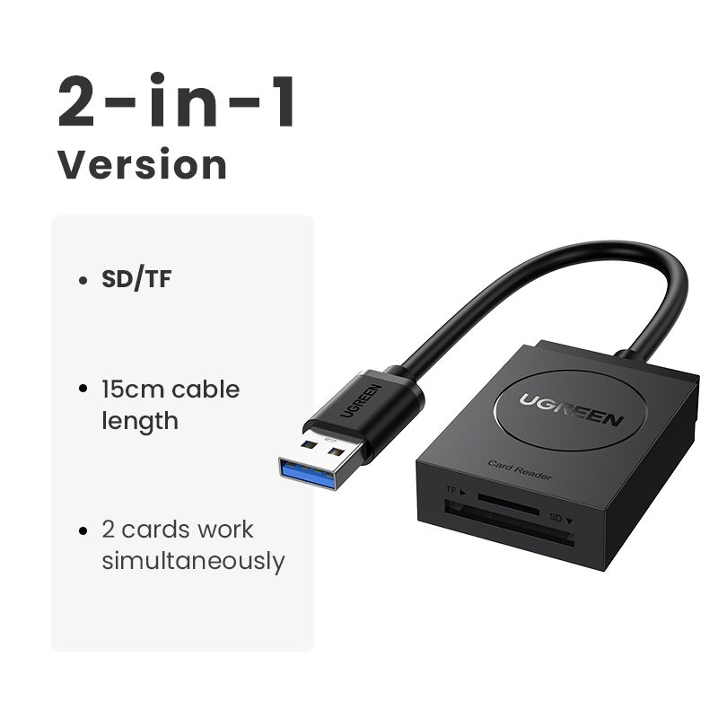SD Card Reader USB 3.0 2 Slots Flash Memory TF SD Micro SDXC