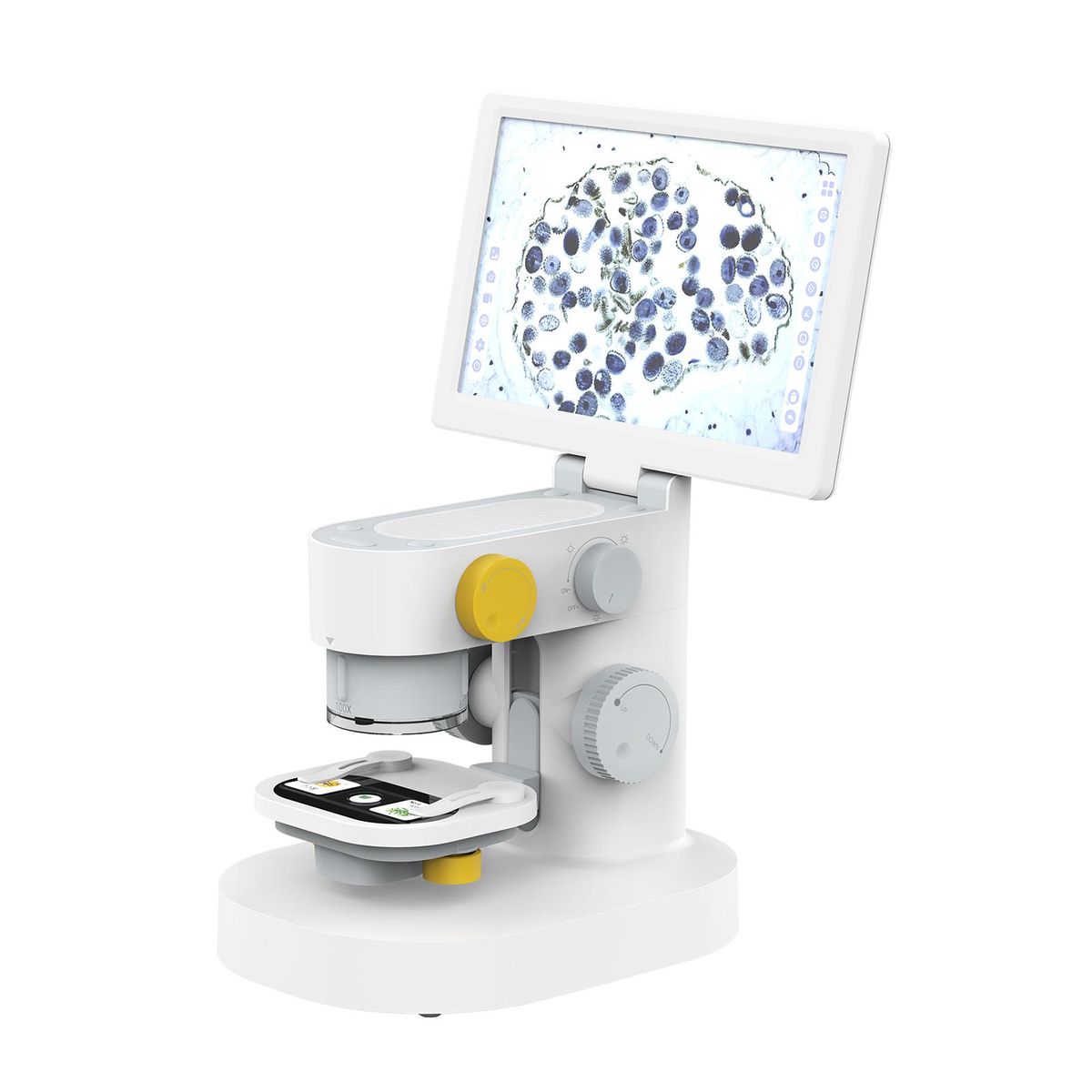 Rechargeable Intelligent Microscope 1200X Optical Magnification Cordless Microscopic Magnifier Electronic Magnifying Tool 9-inch Foldable Touch Screen Digital Display Microscope Photo/Video Taking with 10 Specimens Works with