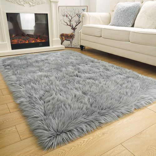 VIP Grey Fur Faux Sheepskin Center Rug