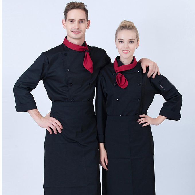 Unisex Men Women Long/Short Sleeve Traditional Chef Jacket 2XL Black
