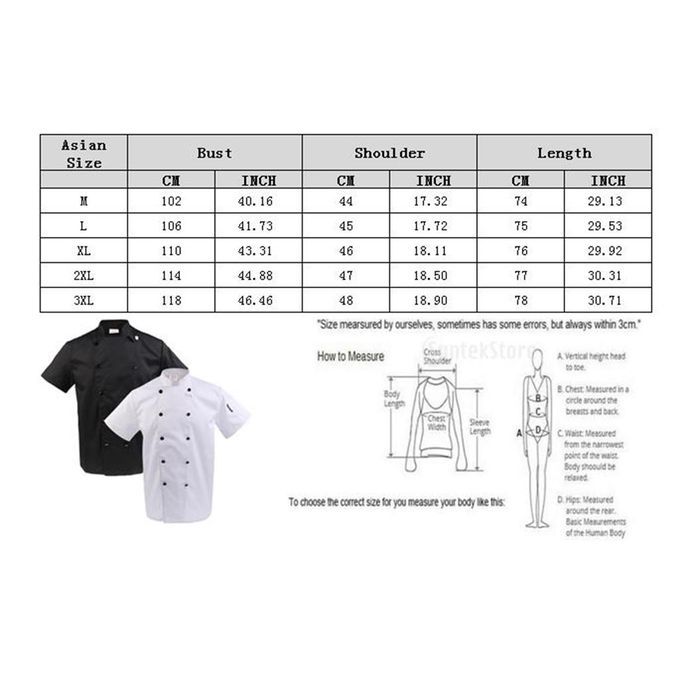 Unisex Men Women Long/Short Sleeve Traditional Chef Jacket 2XL Black