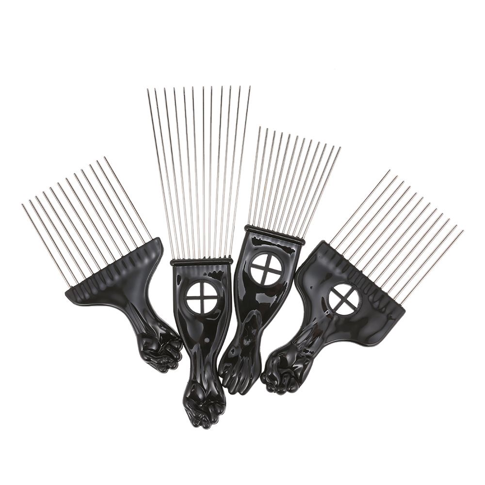 4PCS Black Comb Set Metal Afro Hair Style Comb Curly Hair