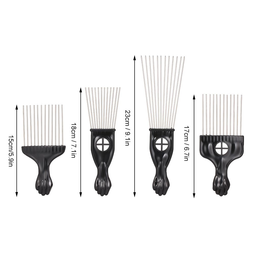 4PCS Black Comb Set Metal Afro Hair Style Comb Curly Hair