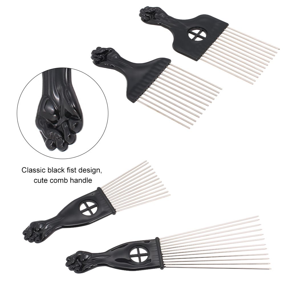 4PCS Black Comb Set Metal Afro Hair Style Comb Curly Hair