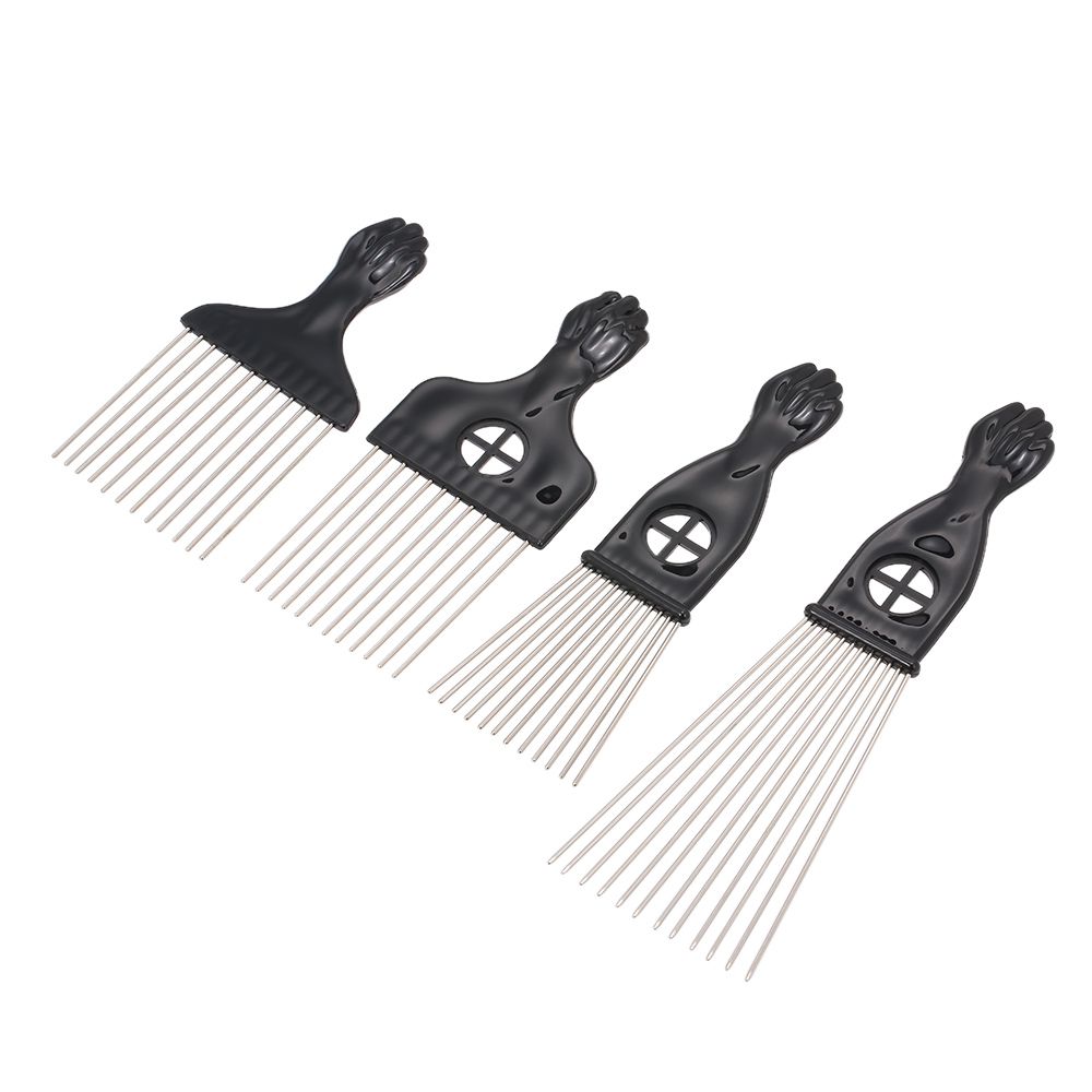 4PCS Black Comb Set Metal Afro Hair Style Comb Curly Hair