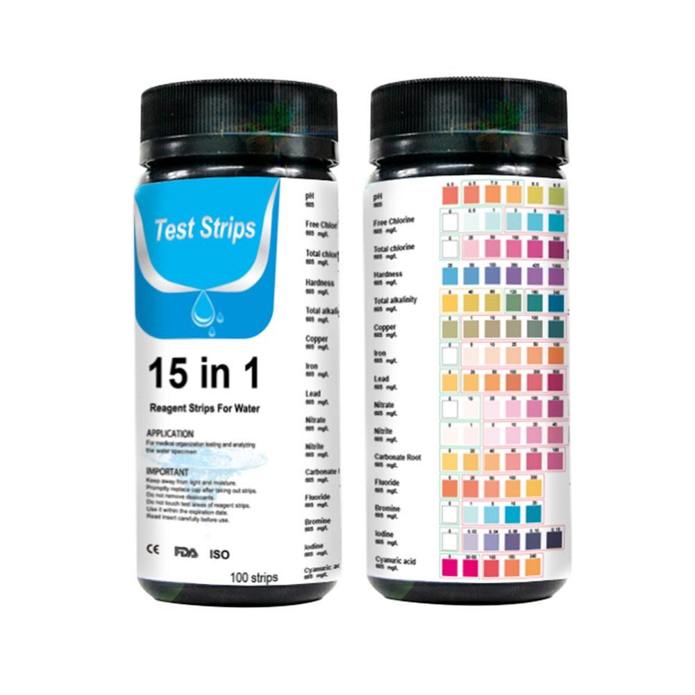 100pcs 15-in-1 PH Test Paper Water Test Strip For Aquarium Fish Tank Swimming Pool Ponds Drinking Water Quality PH Nitrite Test