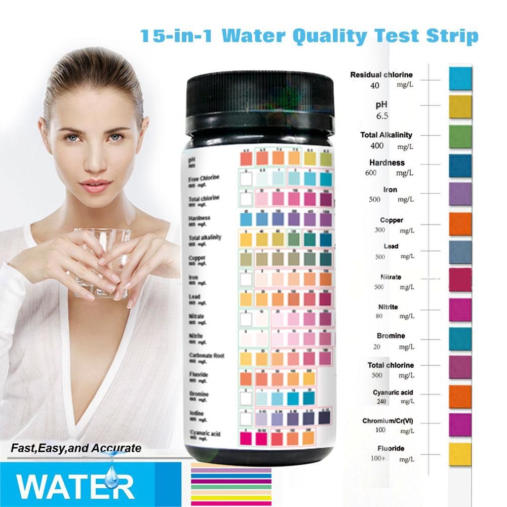 100pcs 15-in-1 PH Test Paper Water Test Strip For Aquarium Fish Tank Swimming Pool Ponds Drinking Water Quality PH Nitrite Test