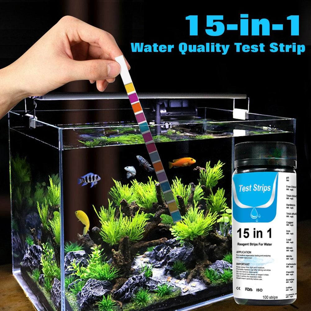 100pcs 15-in-1 PH Test Paper Water Test Strip For Aquarium Fish Tank Swimming Pool Ponds Drinking Water Quality PH Nitrite Test