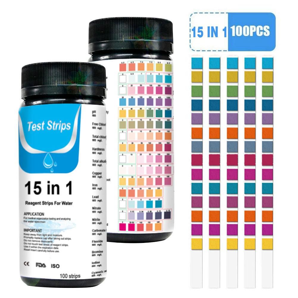 100pcs 15-in-1 PH Test Paper Water Test Strip For Aquarium Fish Tank Swimming Pool Ponds Drinking Water Quality PH Nitrite Test