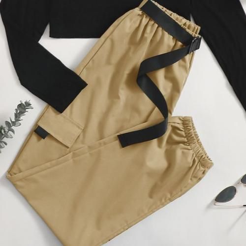 Black Crop Top And Cargo Pant