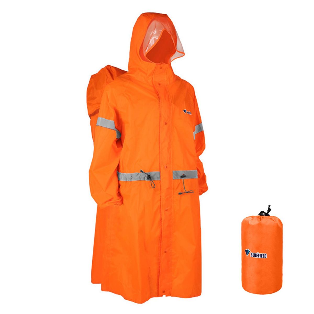 Hooded Rain Poncho for Adults High-visibility Reflective Waterproof Raincoat Jacket with Backpack Cover for Men Women Outdoor Rain Gear