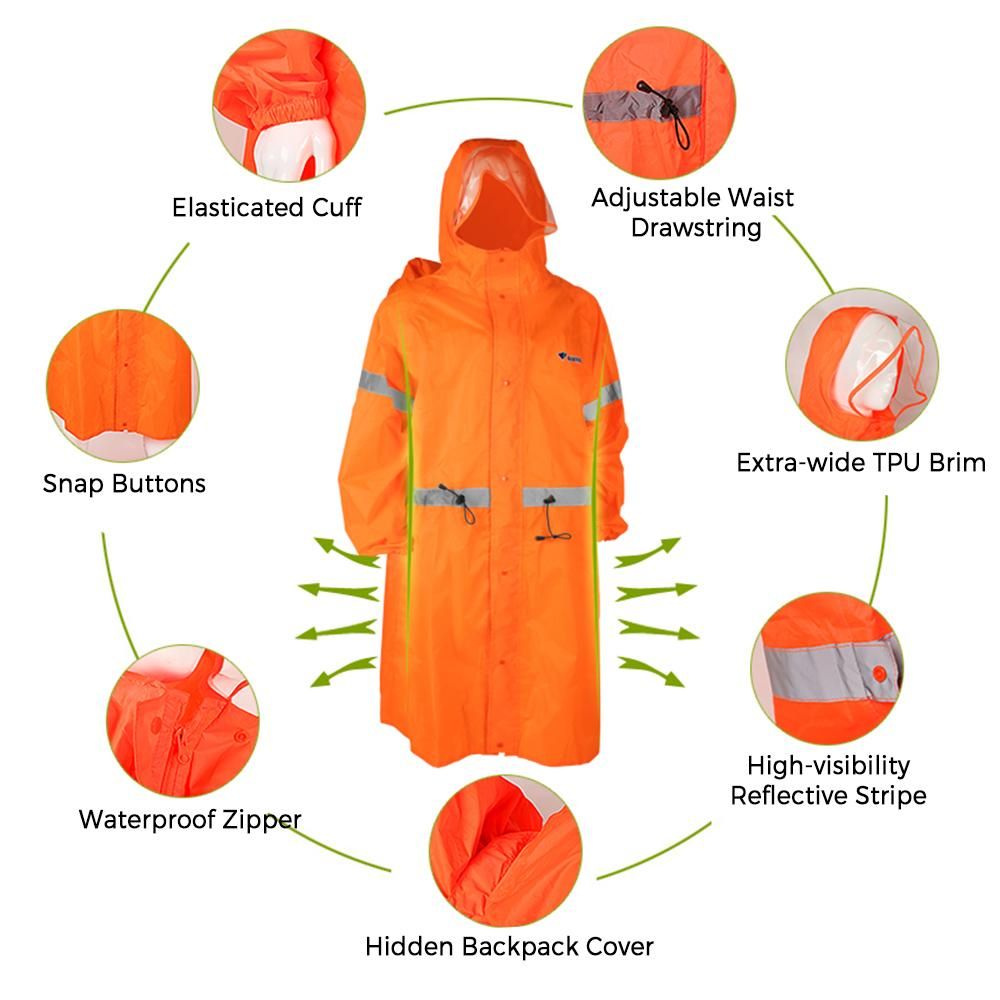 Hooded Rain Poncho for Adults High-visibility Reflective Waterproof Raincoat Jacket with Backpack Cover for Men Women Outdoor Rain Gear