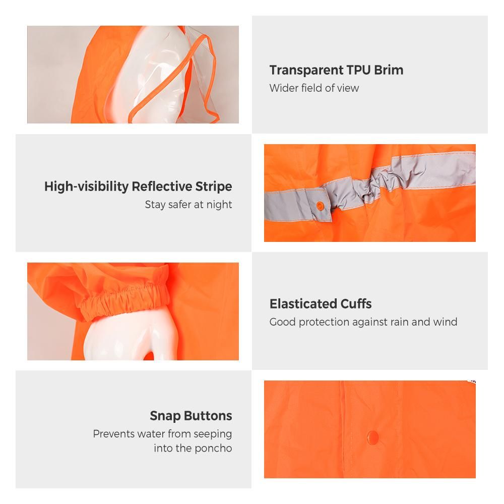 Hooded Rain Poncho for Adults High-visibility Reflective Waterproof Raincoat Jacket with Backpack Cover for Men Women Outdoor Rain Gear