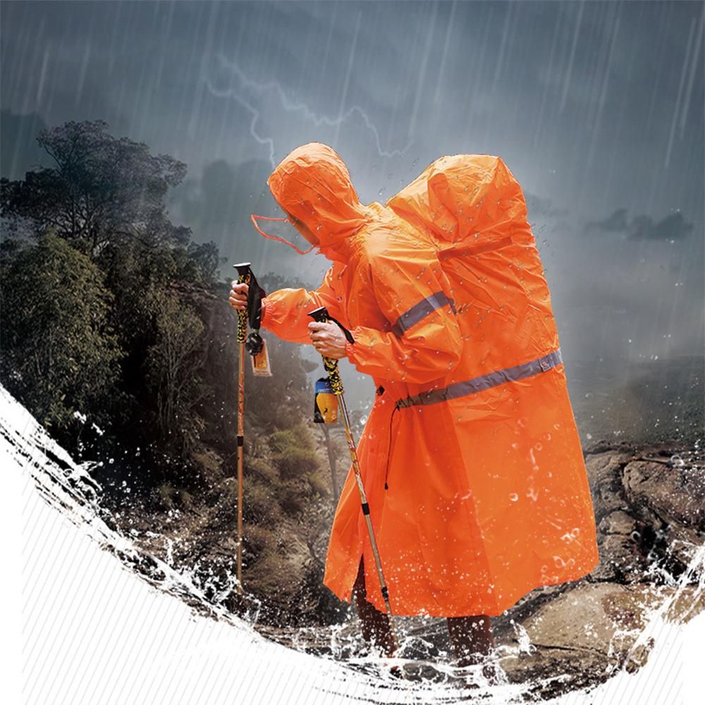 Hooded Rain Poncho for Adults High-visibility Reflective Waterproof Raincoat Jacket with Backpack Cover for Men Women Outdoor Rain Gear
