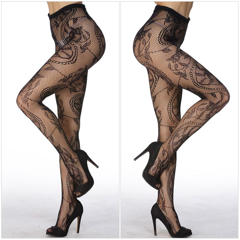 Sexy Lingerie Stockings Black Fishnet Jacquard Stocking Pantyhose Tights WK06