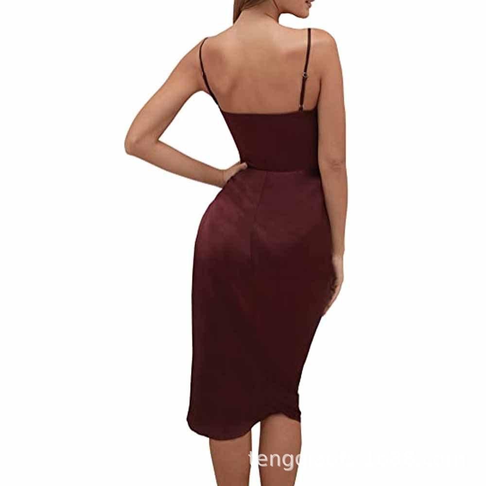 Hot selling solid color sexy irregular sleeveless pleated high waist temperament split dress