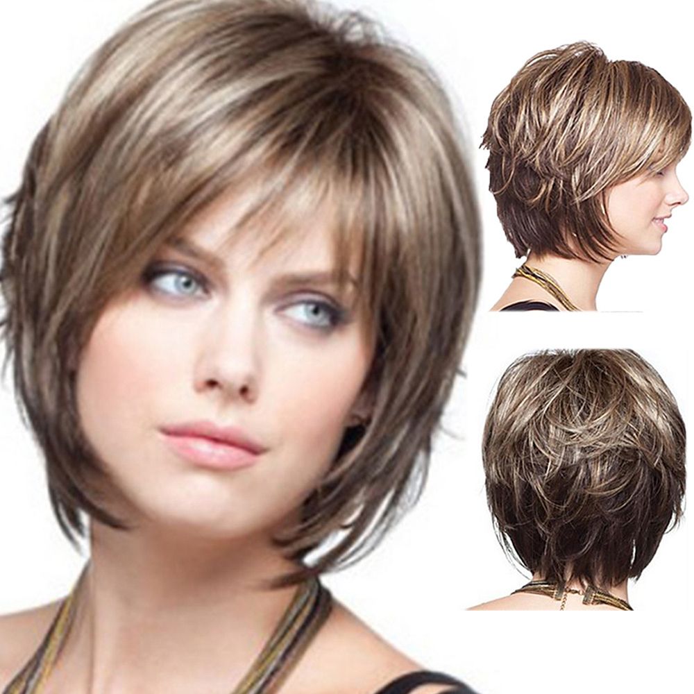 Short Blonde Hair Wigs With Bangs Wavy Hair Wig Heat