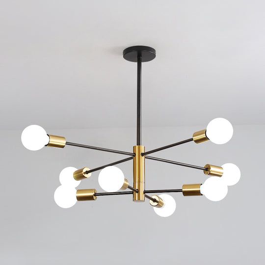 Modern Living Room Chandelier Black-Gold 8-Light E27 Base 360бу Rotation Adjustment (without Bulbs)