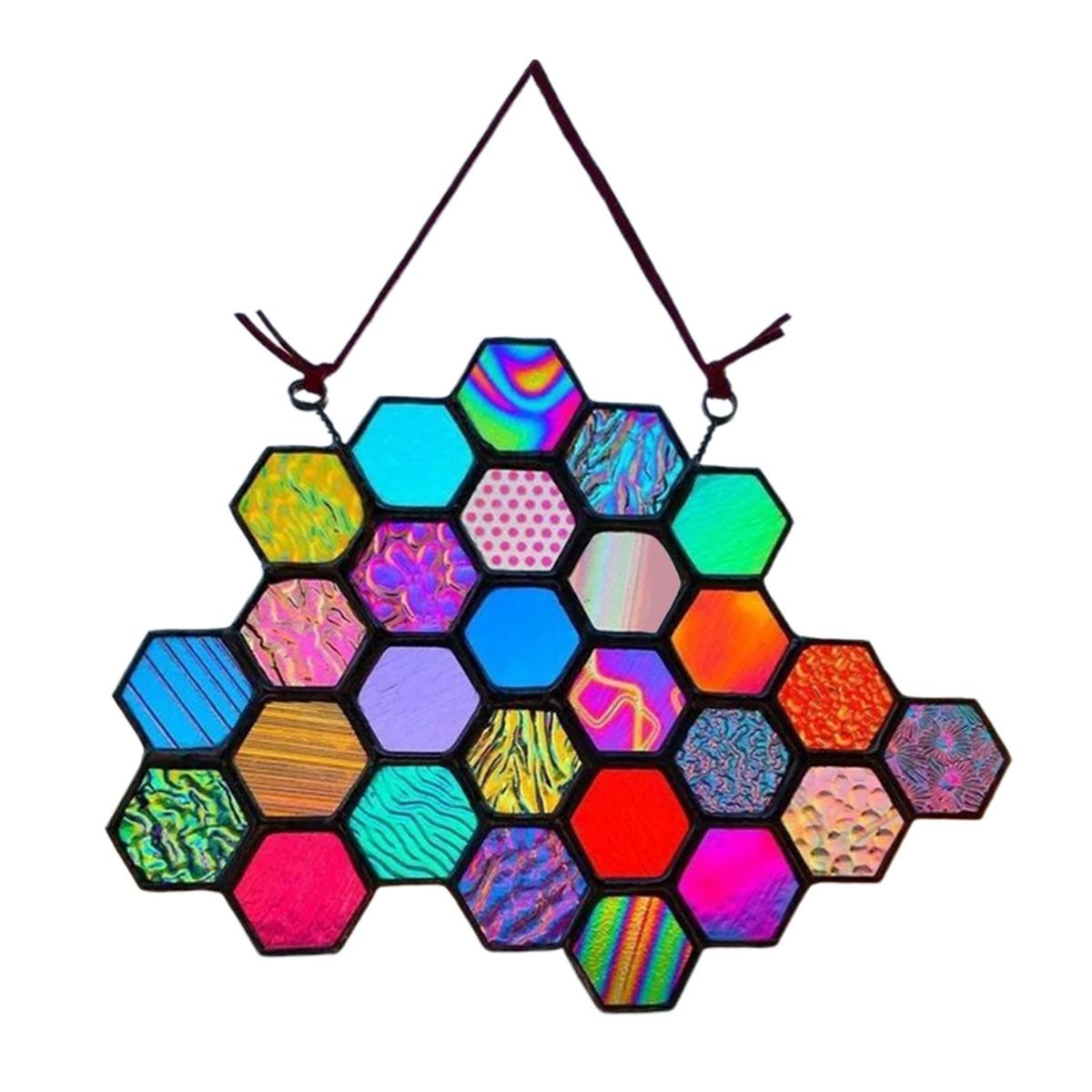 Stained Glass Panel Window Hanging Acrylic Decorative Honeycomb