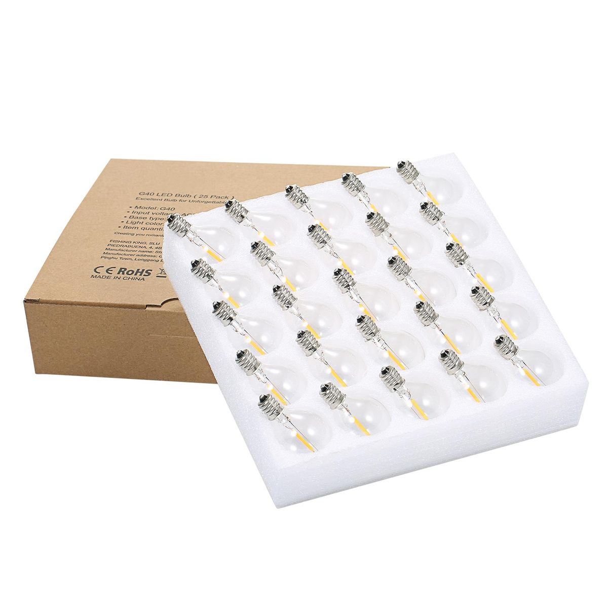 A C230V Globe LEDs G40 Bulbs Lamp 25PCS E12 Base Socket Holder IP44 Water Resistance Warm White for String Light Home Party Decoration Wedding Function Portable