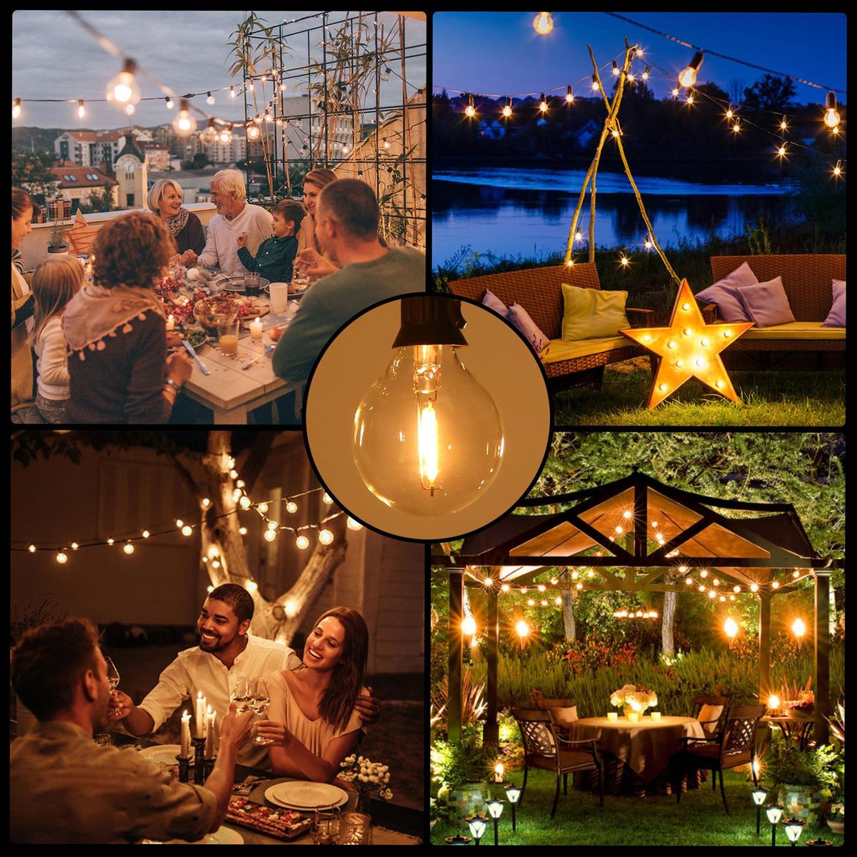 A C230V Globe LEDs G40 Bulbs Lamp 25PCS E12 Base Socket Holder IP44 Water Resistance Warm White for String Light Home Party Decoration Wedding Function Portable