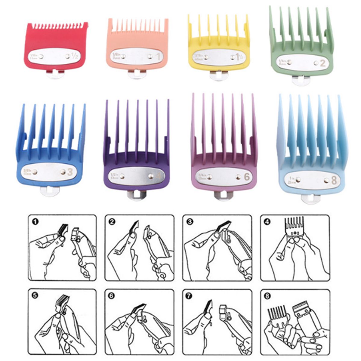 8PCS Hair Clipper Guide Combs Hair Clipper Guards Cutting