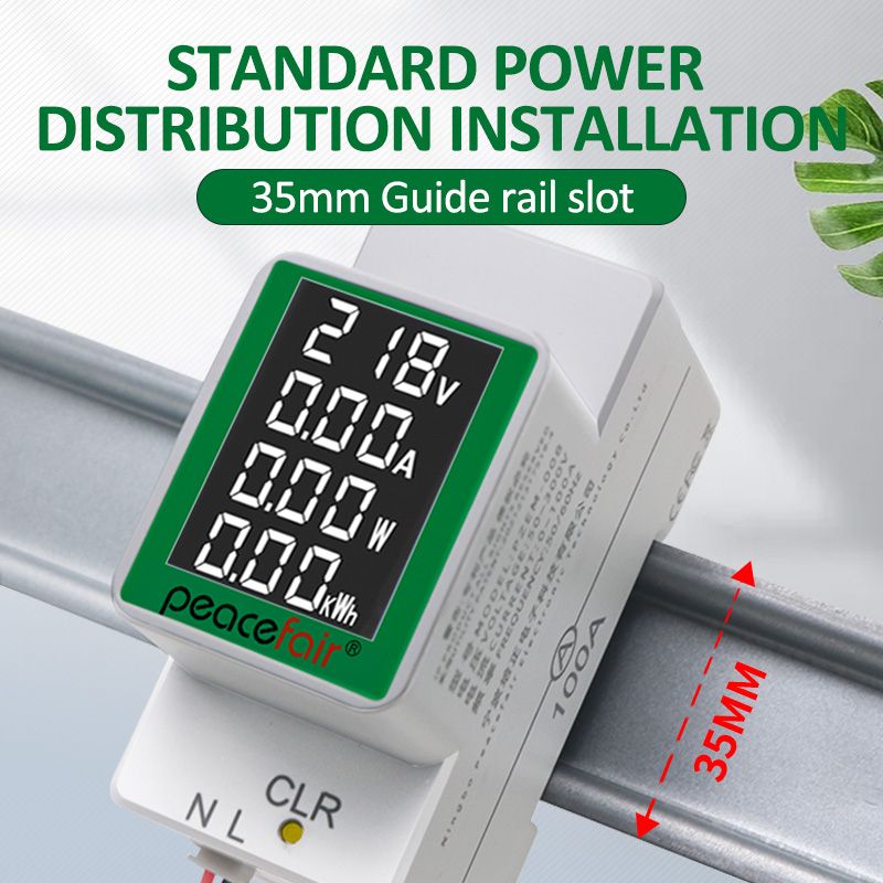 Peacefair PZEM-008 AC Single Phase Din Rail Watt Energy Meter Electric Ampere Volt Digital Power Kwh Analyzer 50-300V 0-100A