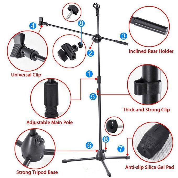Professional Microphone Stand Metal Dual Microphone Holder Tripod Adjustable Double-headed Clip