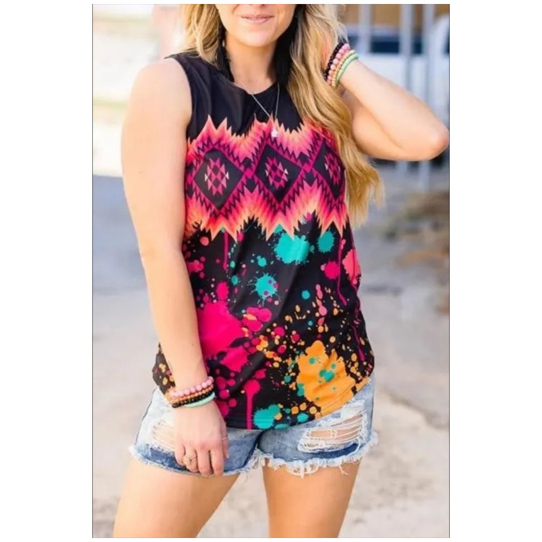 Mfed Tribal Tie Dye Print Tank Top