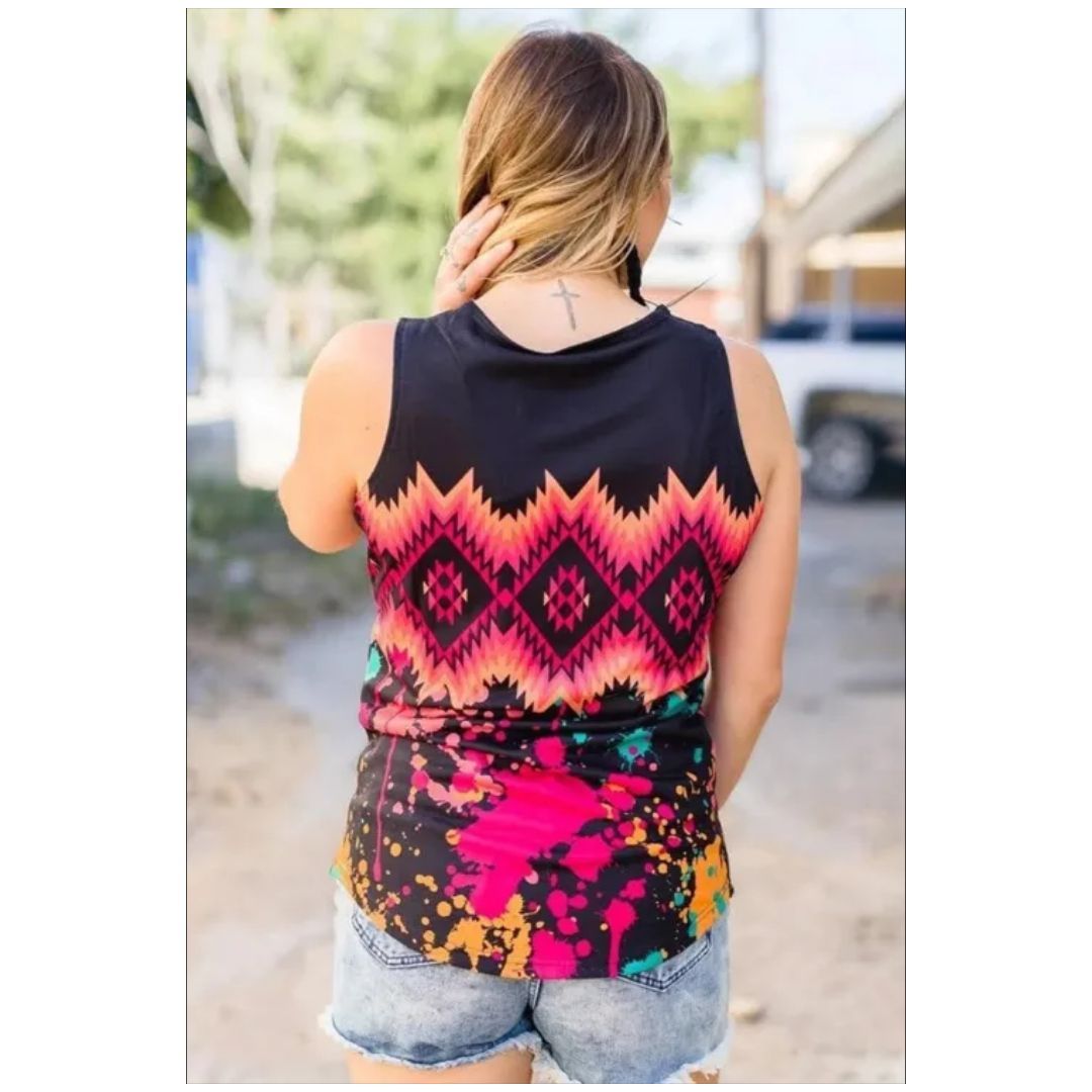 Mfed Tribal Tie Dye Print Tank Top