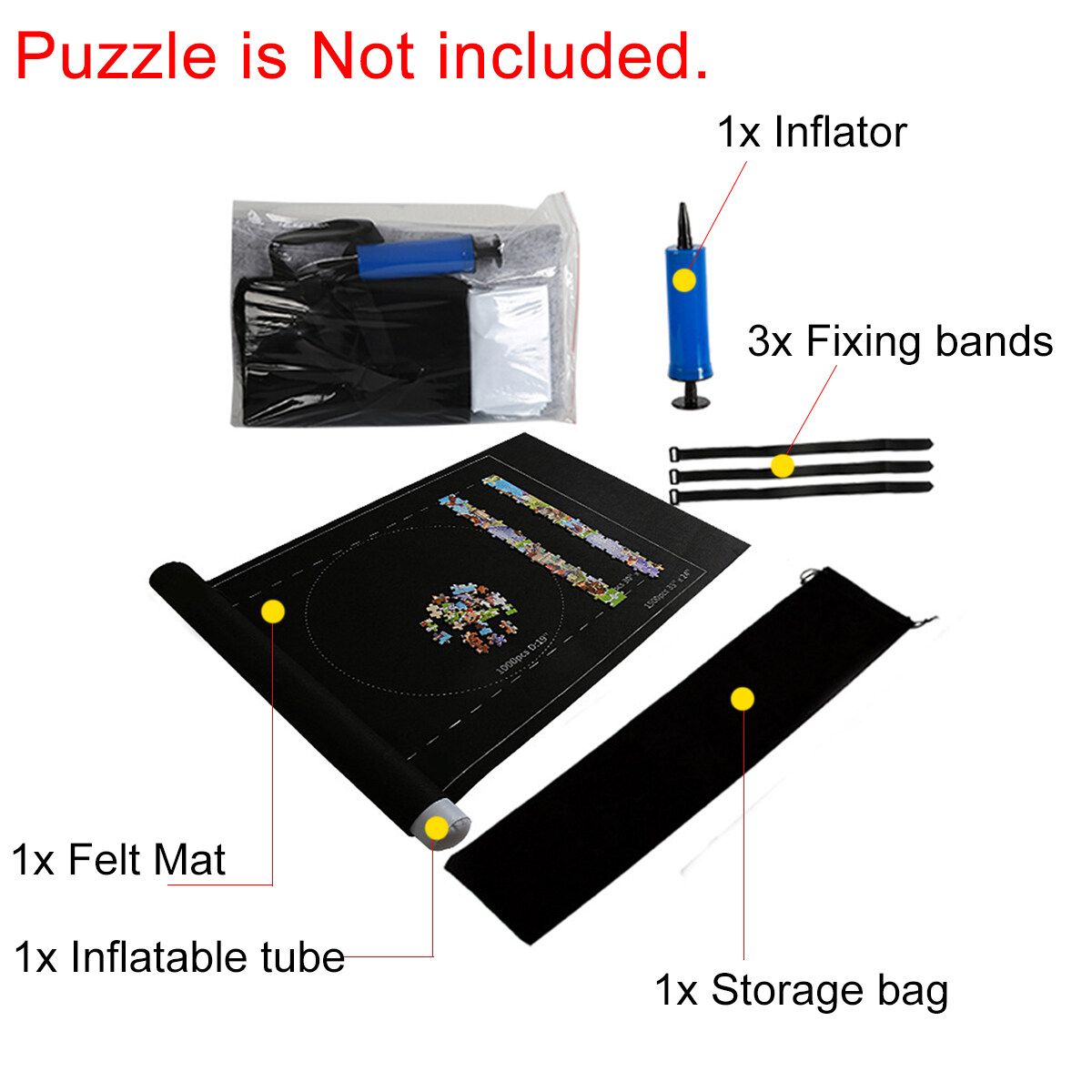Portable Puzzles Mat Jigsaw Roll Felt Mat Play Mat Blanket Playmat For Up To 1500 Pieces Inflatable Tube Pump Player Travel Storage Bag Grey