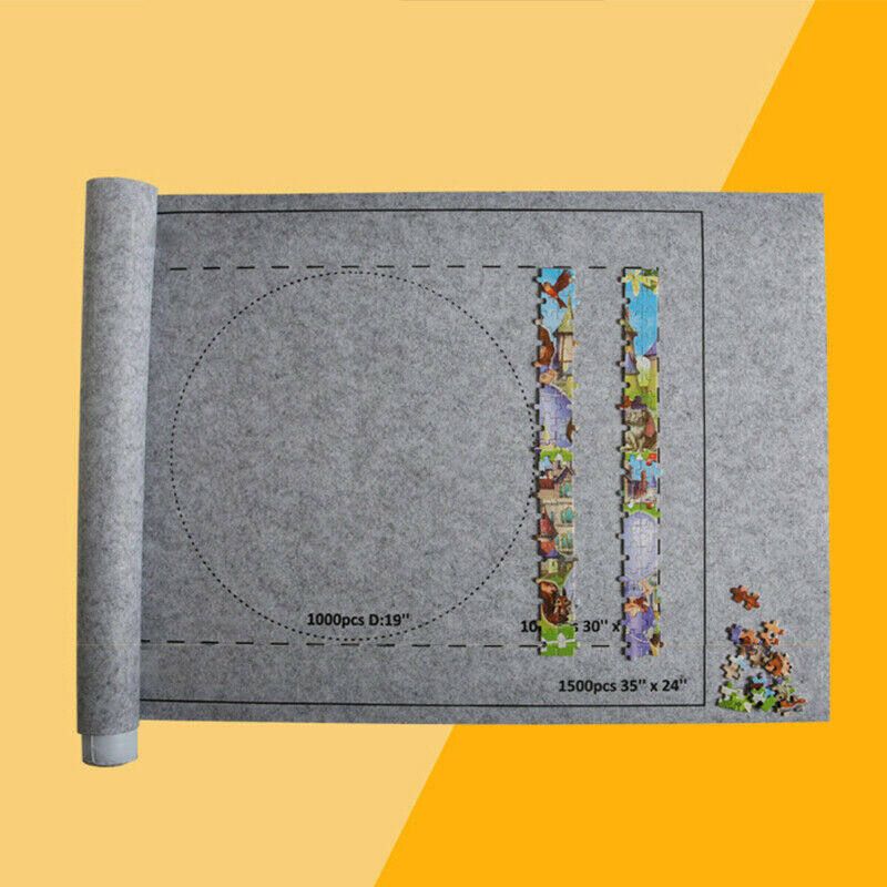 Portable Puzzles Mat Jigsaw Roll Felt Mat Play Mat Blanket Playmat For Up To 1500 Pieces Inflatable Tube Pump Player Travel Storage Bag Grey