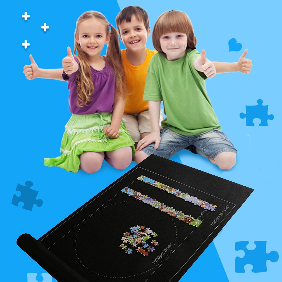 Portable Puzzles Mat Jigsaw Roll Felt Mat Play Mat Blanket Playmat For Up To 1500 Pieces Inflatable Tube Pump Player Travel Storage Bag Grey