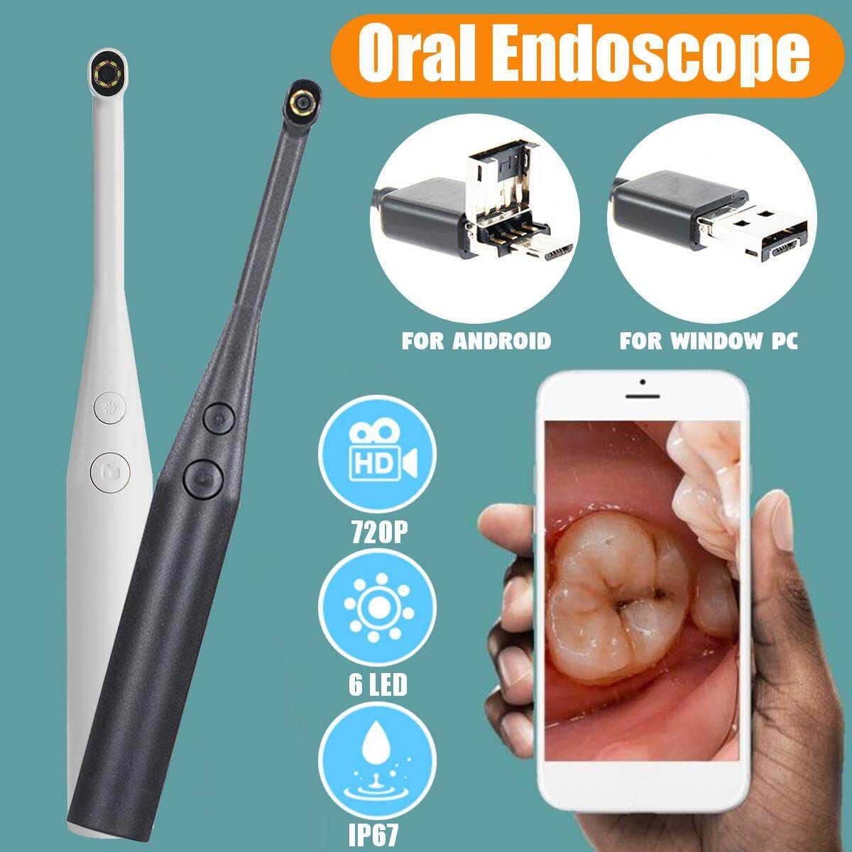 720P HD Black Dental Oral Intraoral Camera Endoscope Teeth Mirror With 6 LED Adjustable Light