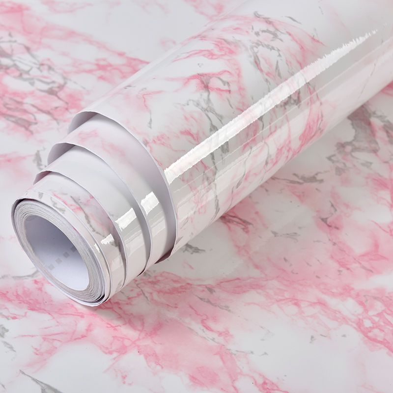 Vinyl Decorative Stickers Waterproof Wallpaper Self Adhesive Solid Color Plain Sticker For Bedroom Living Room Renovation Paster-Marble Light Pink