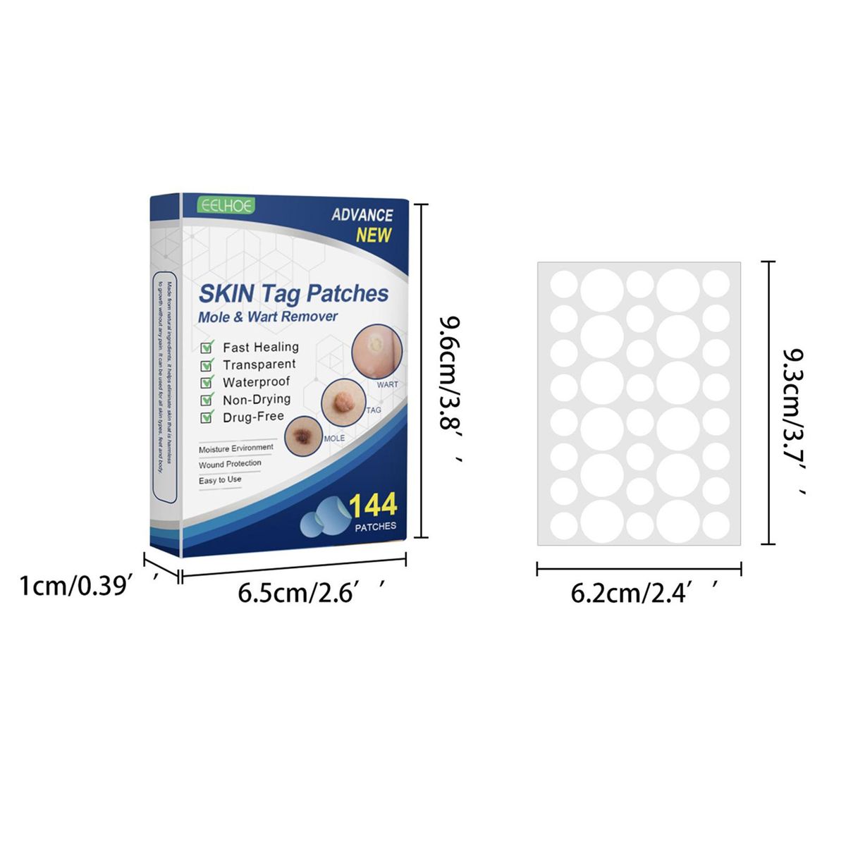 EELHOE Skin T-ag Remover Patches Mole Wart Removing Sticker Natural Ingredients 144PCS