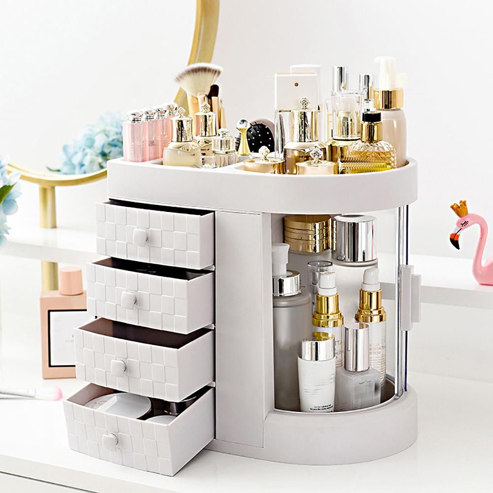 4 Tiers Acrylic Multifunctional Storage Rack Ivory White Makeup Organizer Rotation Dustproof Shelf 4st Layers Cosmetics Storage
