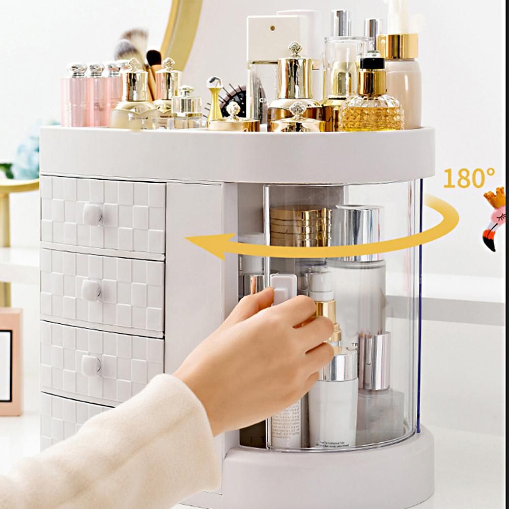 4 Tiers Acrylic Multifunctional Storage Rack Ivory White Makeup Organizer Rotation Dustproof Shelf 4st Layers Cosmetics Storage
