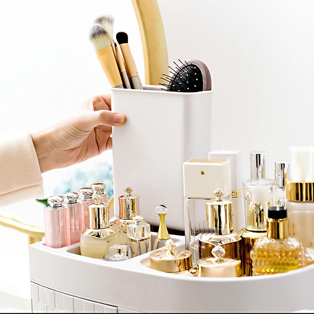 4 Tiers Acrylic Multifunctional Storage Rack Ivory White Makeup Organizer Rotation Dustproof Shelf 4st Layers Cosmetics Storage