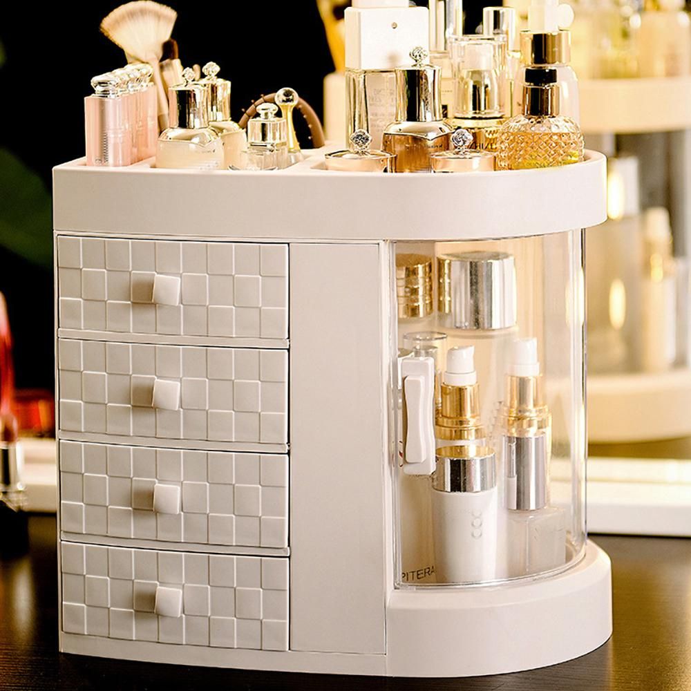 4 Tiers Acrylic Multifunctional Storage Rack Ivory White Makeup Organizer Rotation Dustproof Shelf 4st Layers Cosmetics Storage
