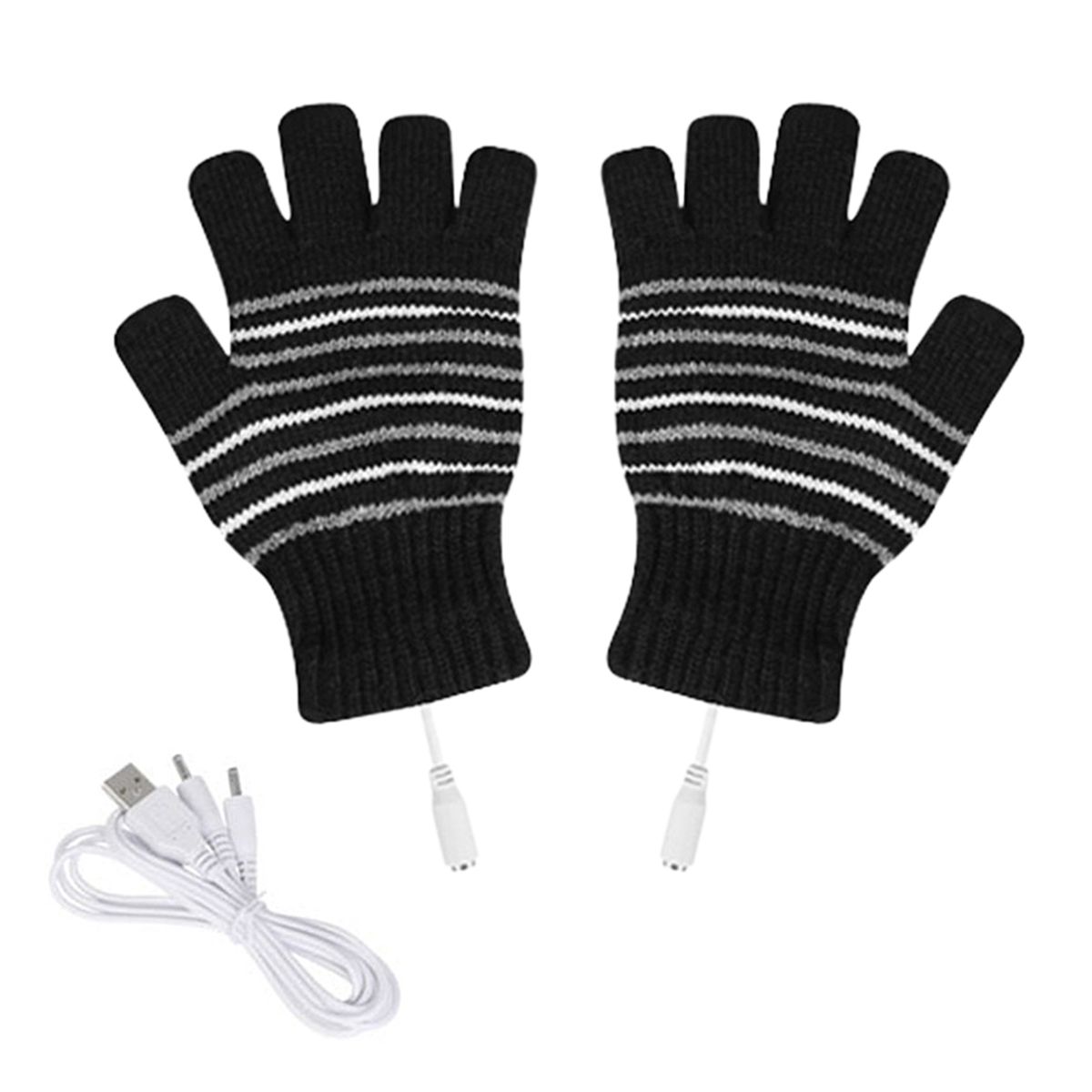 1 Pair Electric Gloves Knitted Warm Heated Thermal Gloves Black White